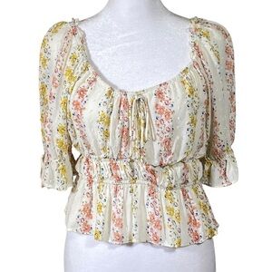 Hem & Thread women's size Medium floral eyelet off shoulder ruffle peplum top